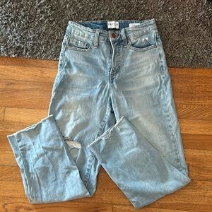 FRAYED High Rise Straight Light Blue Jeans Size 25